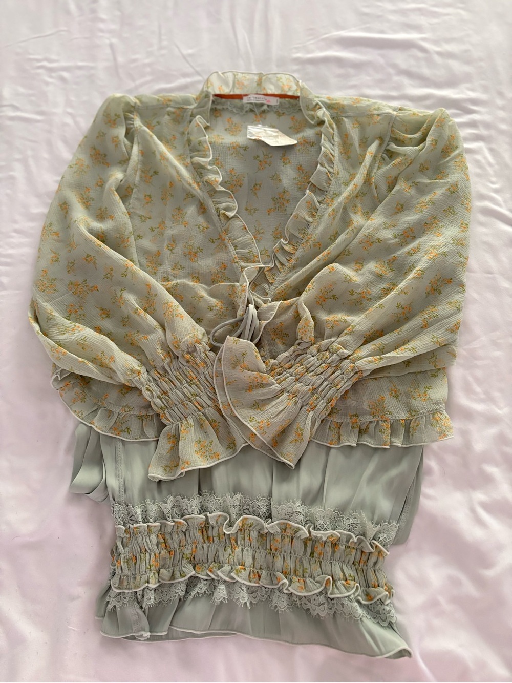 NWT Intimately by Free People Sea Foam Combo Ruffle Two-Piece Lounge Set - Picture 2 of 7